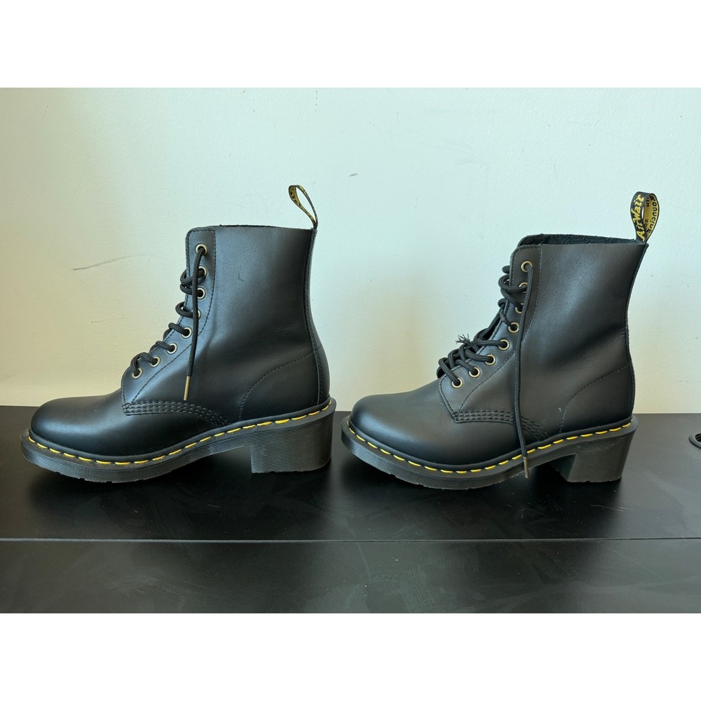 Dr. Martens Clemency Black Leather 8-Eye Lace Up Block Heel Boots US9 EU41 - Picture 2 of 13